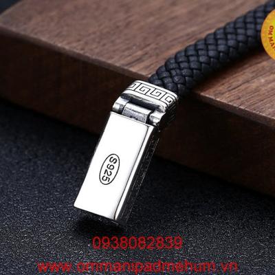 Vòng đeo tay bạc thái thần chú Om Mani Padme Hum và chủng tử Hri